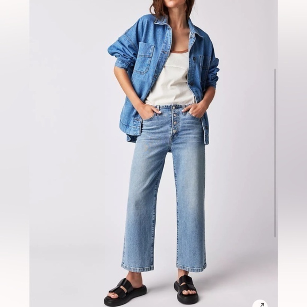 New ▶️ FREE PEOPLE ◀️ Edwin Marli Ankle Mid Rise Cropped Wide Leg Jeans Size 26 - Picture 1 of 13